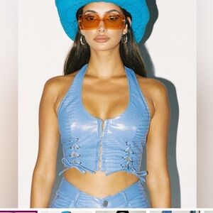 Princess Polly Sky Blue Lace-Up Crop Top
